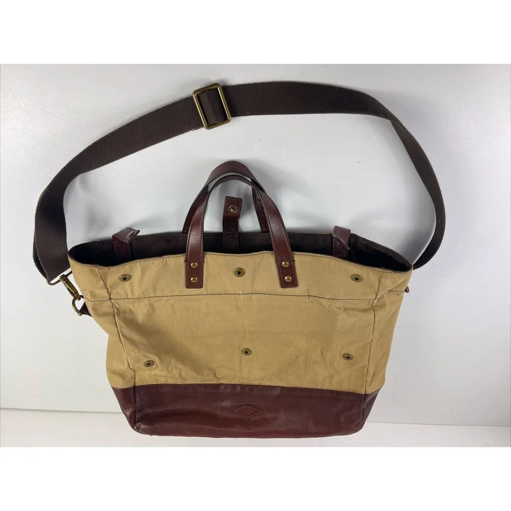 Fossil Vintage Canvas And‎ Leather Tote Bag Purse